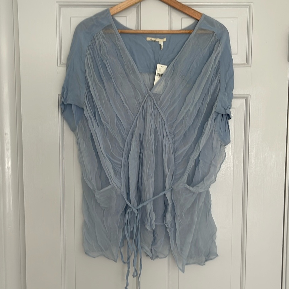 Floreat Light Blue Crinkled V-Neck Blouse